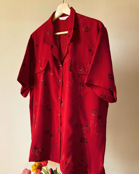 Vintage Shirt With Floral Golden Print